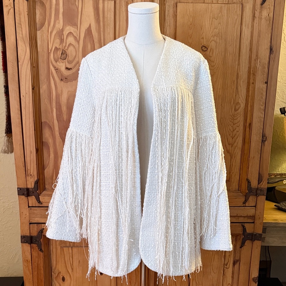 Zara Limited Edition White Fringe Blazer